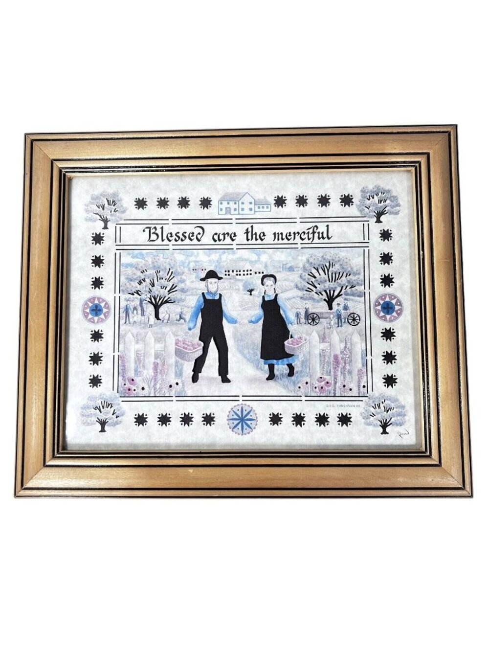 Vtg Blessed Are The Merciful Framed Scherenschnitte Art DS Eavenson Handmade USA